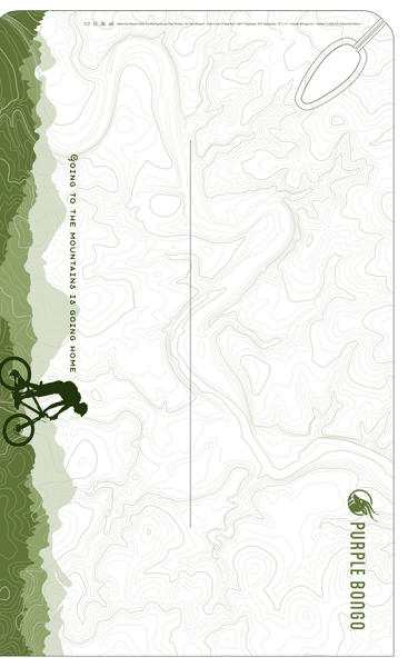 Mountain topographic design with mountain biker silhouette and 'Going to the mountains is going home' text